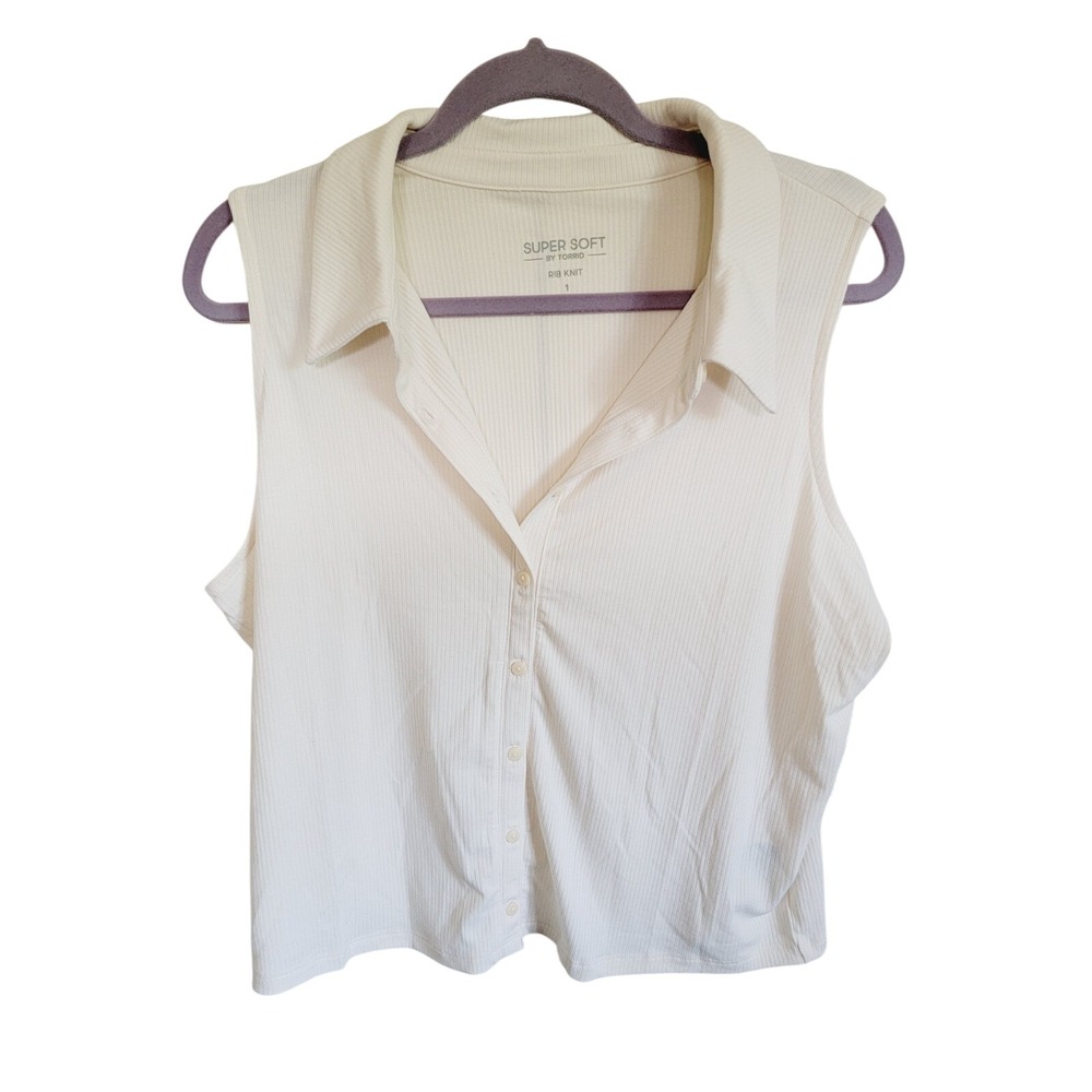 Torrid Super Soft 1 Rib V-Neck Collared Tank Ivory Button Front Stretch NWT